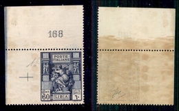 COLONIE - LIBIA - 1924 - 60 Cent (42n) Angolo Di Foglio Non Dentellato A Sinistra - Numero Di Tavola 168 - Gomma Integra - Sonstige & Ohne Zuordnung