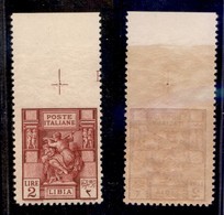 COLONIE - LIBIA - 1929 - 2 Lire (57c) Bordo Foglio Non Dentellato - Gomma Integra (1.125) - Other & Unclassified