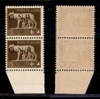 REPUBBLICA SOCIALE - 1943 - GNR Brescia - 5 Cent (470/I L + 470/I) - Coppia Verticale Bordo Foglio (pos. 186/196) - R Ac - Other & Unclassified