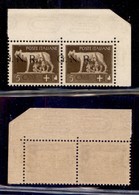 REPUBBLICA SOCIALE - 1943 - GNR Brescia - 5 Cent (470/Ifc + 470/Ifc Varietà M) - Coppia Angolare (pos. 9/10) - G A Caval - Autres & Non Classés
