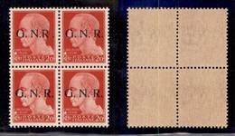REPUBBLICA SOCIALE - 1943 - GNR Brescia - 20 Cent (473/I L + 473/I - Seconda Tiratura -  CEI 4/Ia + 4/I) In Quartina Con - Other & Unclassified