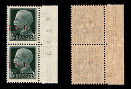 REPUBBLICA SOCIALE - 1943 - 25 Cent (494/Ifc) - G A Cavallo - Coppia Verticale Bordo Foglio (pos. 140/150) Con G A Caval - Autres & Non Classés