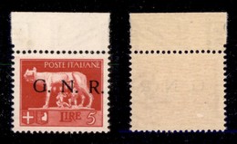 REPUBBLICA SOCIALE - 1943 - GNR Brescia - Spaziati - 5 Lire (485/A) - Gomma Integra - Cert. AG (3.600) - Autres & Non Classés