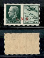 REPUBBLICA SOCIALE - 1943 - GNR Brescia - Propaganda - 25 Cent Aviazione (15/Ieh) Con Punto Piccolo Dopo N E R (pos. 6)  - Autres & Non Classés