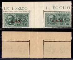 REPUBBLICA SOCIALE - 1943 - GNR Brescia - Espressi - 1,25 Lire (19/II) - Coppia Angolare Con Interspazio Al Centro (pos. - Sonstige & Ohne Zuordnung