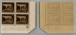 REPUBBLICA SOCIALE - 1944 - GNR Verona - 5 Cent (470) - Quartina Angolare Con Numero Di Tavola (.546) - Gomma Integra - Sonstige & Ohne Zuordnung