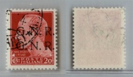 REPUBBLICA SOCIALE - 1944 - GNR Verona - 20 Cent (473b) Usato - Doppia Soprastampa - Verona Titolare - Cert. AG (975) - Sonstige & Ohne Zuordnung