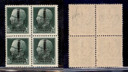 REPUBBLICA SOCIALE - 1944 - Provvisori - Firenze - 25 Cent (491b) - Quartina Con Doppie Soprastampe - Gomma Integra (140 - Sonstige & Ohne Zuordnung