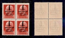 REPUBBLICA SOCIALE - 1944 - Provvisori - Firenze - 75 Cent (494) In Quartina - Taliana (pos. 27) In Alto A Destra - Gomm - Sonstige & Ohne Zuordnung