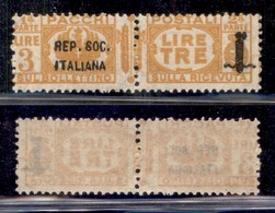 REPUBBLICA SOCIALE - 1944 - Provvisori - Pacchi Postali - 3 Lire (44) - Gomma Integra (175) - Sonstige & Ohne Zuordnung