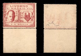 EMISSIONI LOCALI - LIVORNO - 1930 - 30 Cent (1c) Bordo Foglio (pos. 36 -  Belf Rte) - Punto Tra A  E L - Gomma Integra - - Other & Unclassified