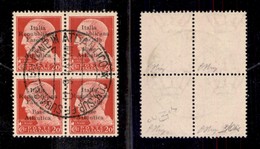 EMISSIONI LOCALI - BASE ATLANTICA - 1943 - 20 Cent (8 + 8g) In Quartina Usata - I Di Italia Capovolto In Alto A Destra ( - Other & Unclassified