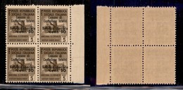 EMISSIONI LOCALI - CASTIGLIONE D’INTELVI - 1945 - 5 Cent + 50 (1) In Quartina Bordo Foglio - Gomma Integra (500+) - Autres & Non Classés