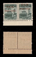 EMISSIONI C.L.N. - AOSTA - 1944 - 25 Cent (1 + 1b) - Coppia Bordo Foglio - Pezzo Destro Con Soprastampa In Alto - Gomma  - Altri & Non Classificati