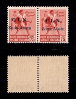 EMISSIONI C.L.N. - AOSTA - 1944 - 75 Cent (3) - Coppia Orizzontale - Soprastampa Spostata Nel Pezzo Di Sinistra - Gomma  - Autres & Non Classés