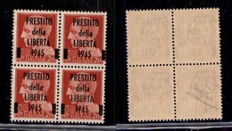 EMISSIONI C.L.N. - LUCCA - 1945 - Prestito Della Libertà - 20 Cent Imperiale (Unificato 1) In Quartina - Gomma Integra - Autres & Non Classés