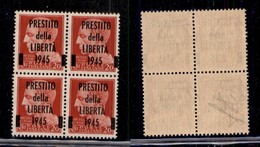 EMISSIONI C.L.N. - LUCCA - 1945 - Prestito Della Libertà - 20 Cent Imperiale (Unificato 1) In Quartina - Gomma Integra - Altri & Non Classificati