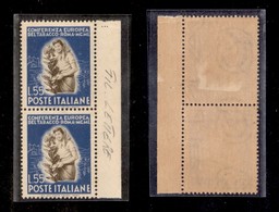 REPUBBLICA - 1950 - 55 Lire Tabacco (631) - Coppia Verticale Con Filigrana Lettere 10/10 - Gomma Integra - Other & Unclassified