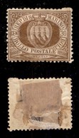 SAN MARINO - 1877 - 30 Cent (6) - Al Retro Traccia Di Forte Supporto Cartaceo - Ben Centrato (1.200) - Other & Unclassified