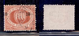 SAN MARINO - 1892 - 10 Cent Su 20 Stemma (11) Usato - Soprastampa Spostata (0 10) - Ben Centrato - Andere & Zonder Classificatie
