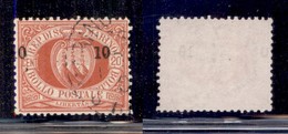 SAN MARINO - 1892 - 10 Cent Su 20 Stemma (11) Usato - Soprastampa Spostata (0 10) - Ben Centrato - Otros & Sin Clasificación