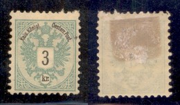 EUROPA - AUSTRIA - 1883 - 3 Kreuzer Doppia Aquila (45D) - Gomma Originale (50) - Altri & Non Classificati