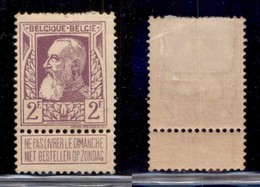 EUROPA - BELGIO  - 1905 - 2 Fr. Leopoldo II (77) - Gomma Originale - Piega In Angolo Alto Destro (120) - Autres & Non Classés