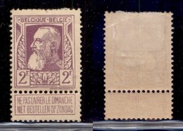 EUROPA - BELGIO  - 1905 - 2 Fr. Leopoldo II (77) - Gomma Originale - Piega In Angolo Alto Destro (120) - Altri & Non Classificati