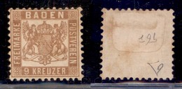 EUROPA - GERMANIA - Baden - 1864 - 9 Kreuzer (20b) - Nuovo Senza Gomma (140) - Autres & Non Classés