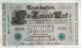 Billet Allemand De 1000 Mark Le 21 Avril 1910 - 7 Chiffres Vert En T B - - 1000 Mark