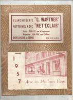 Calendrier Grandformat ,1957 ,2 Scans , Blanchisserie G. Wartner ,NET'ECLAIR , Boulogne Sur Seine ,frais Fr 3.15 E - Grossformat : 1941-60