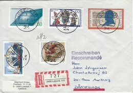 Germany - R-Cover Lübeck. Sent To Denmark.  H-54 - R- & V- Labels