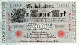 Billet Allemand De 1000 Mark Le 21 Avril 1910 - 7 Chiffres Rouge En T T B - - 1.000 Mark