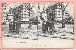 Paris Carte Postale Stéréoscopique De La Place Maubert Fontaine Wallace "Le Merveilleux" - Plazas