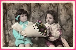 Photo H. MANUEL - Enfants - Bouquet Fleurs - Fillette - Garçon - Other & Unclassified