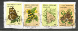 Papillons Des îles Cocos-Keeling, Série Complète Oblitérés Sur Fragment Lettre - Cocos (Keeling) Islands