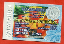 Kazakhstan 2007. City Karaganda. November - A Monthly Bus Pass For Pensioners. Plastic. - Wereld