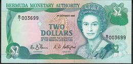BERMUDA  LOW NUMBER P34a 2 DOLLARS 1988 # B/1 003699    UNC. - Bermuda