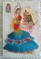 CPSM FANTAISIE BRODEE - PROVINCE ANDALUCIA Type Danseuse Femme Flamenco - Carte Rebrodée Et Tissu - Illustrateur Blason - Embroidered