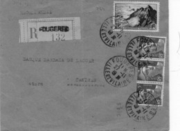 LETTRE AFFRANCHIE N°719B BANDE DE 3 +N°764- OBLITERE -CAD  FOUGERES -ILEET VILAINE-1946 - 1921-1960: Modern Period