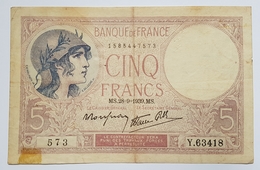 BILLET FRANCE - P.83 - 5 FRANCS VIOLET- 28/09/1939 - MARIN PECHEUR - FEMME CASQUEE - 5 F 1917-1940 ''Violet''