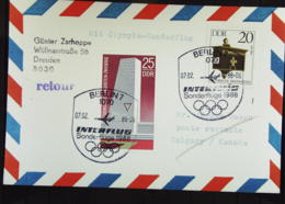 DDR: Lp-Karte Zu Den Olymp. Spielen 1988 Nach Calgary So-St. 1070 Berlin 7.2.88. Letzte Teilnahme Eines DDR-Teams Winter - Correo Aéreo