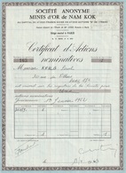 Indochine - Mines D'or De Nam Kok - Certificat D'actions Nominatives / 1963 - Asia