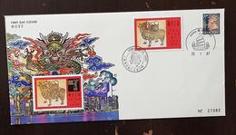 HONG KONG Bloc Gommé Doré à L'or Fin YEAR OF THE OX. 1997 + FDC Premier Jour - Blocchi & Foglietti