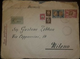 O) 1947 SAN MARINO, QUOTATION ON LIBERTY-FRANKLIN DE ROOSEVELT, COAT OF ARMS, REGISTERED TO MILAN, XF - Covers & Documents