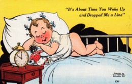 Black Americana, Girl Sleeps With Black Doll, 'Its About Time You Woke Up. . .' C1930s/40s Vintage Linen Postcard - Black Americana