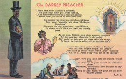 Black Americana, 'The Darkey Preacher' Black Religion Theme, C1930s Vintage Curteich Linen Postcard - Black Americana