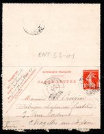 ENT33-01 : CL 10C Rouge Semeuse Daté 915 - Dept 33 (Gironde) LESPARRE 1909 Cachet Type A2 - Tarjetas Cartas