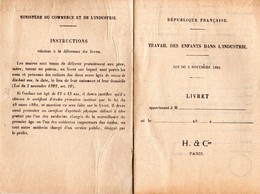 Livret ....de Travail Des Enfants Dans L Industrie....loi Du 2 Novembre 1892 .. - Historical Documents