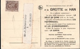 Carte Illustrée Affranchie Avec Un Timbre Préoblitéré Envoyée De Bruxelles Vers St-Gérard En 1920 (pub Grottes De Han) - Rollenmarken 1920-29